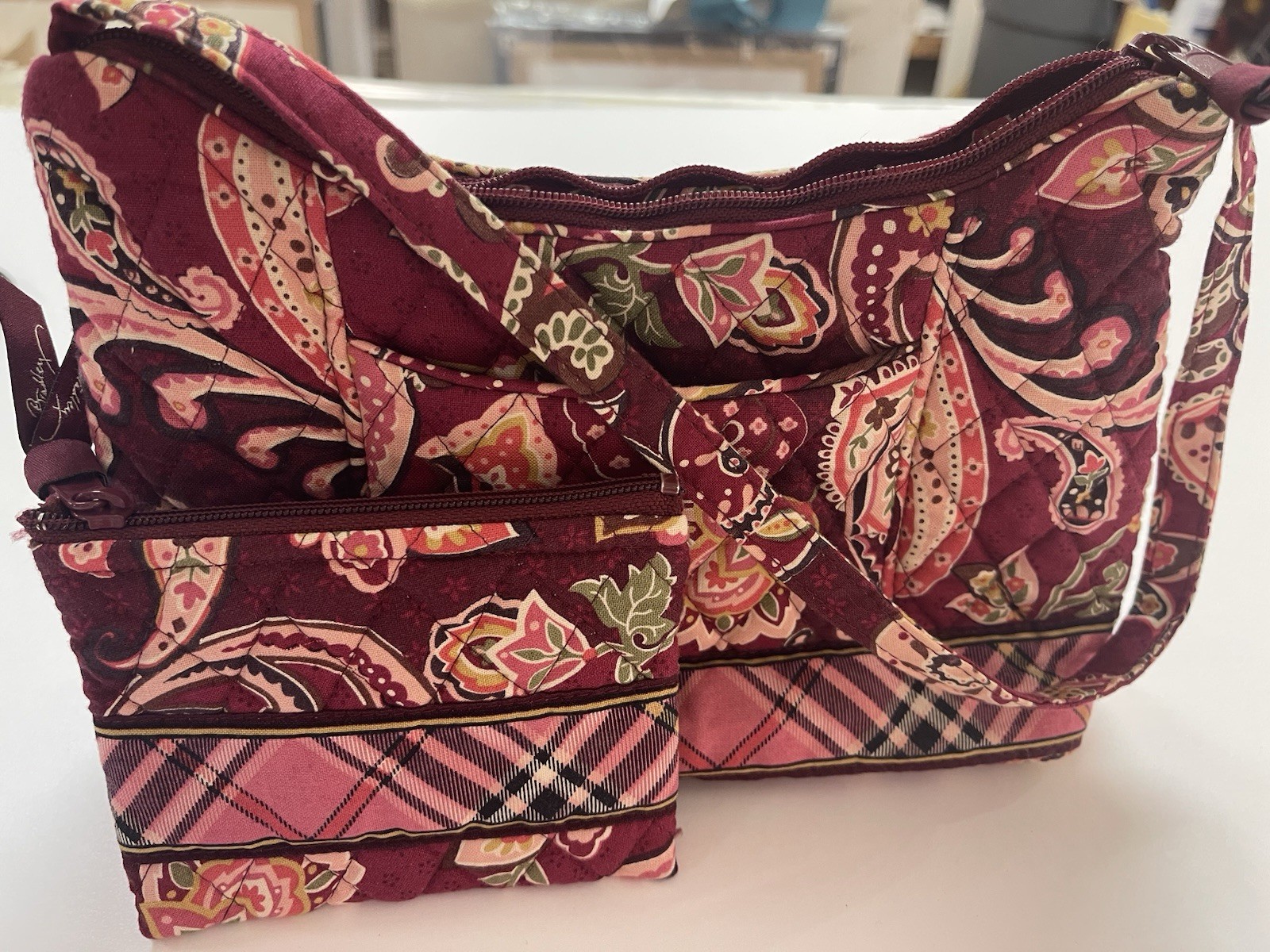 Retired Vera Bradley Very Berry Paisley Mandy Shoulder Bag & Coin Purse USA