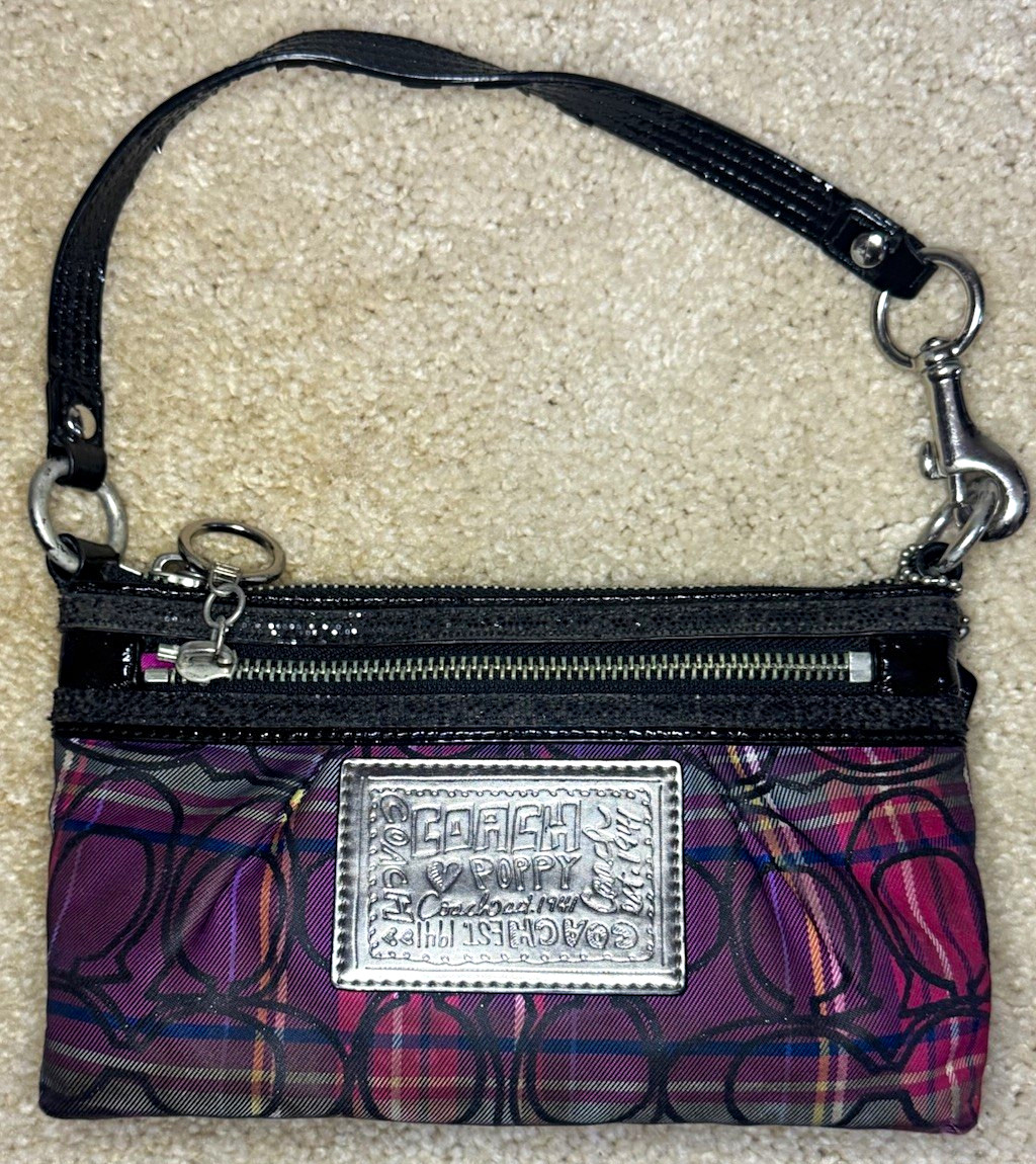 Authentic Coach Poppy Pink & Purple Tartan Plaid Wristlet