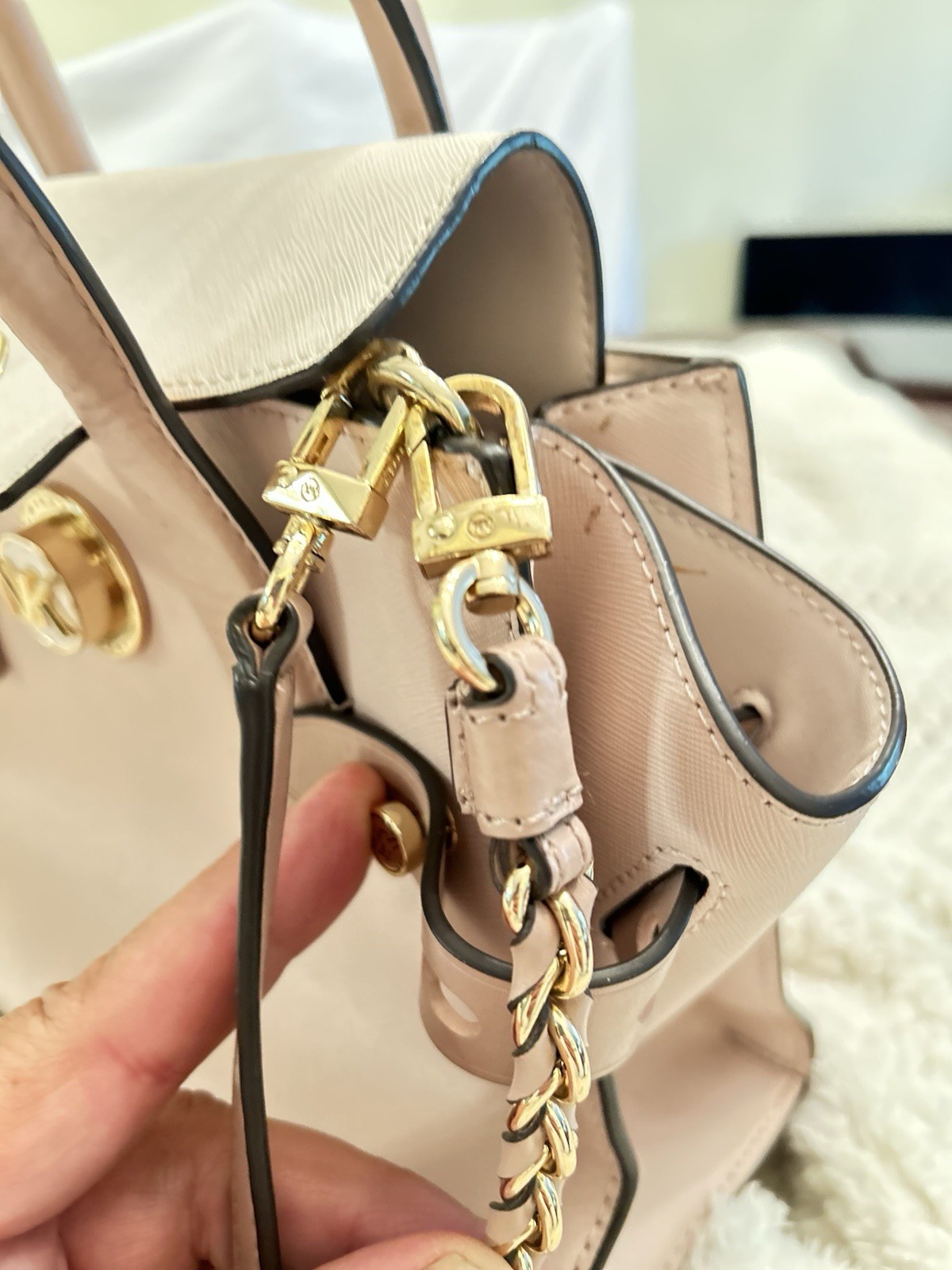 Michael Kors “Carmen” Medium Flap Satchel Shoulder Bag Pink/White