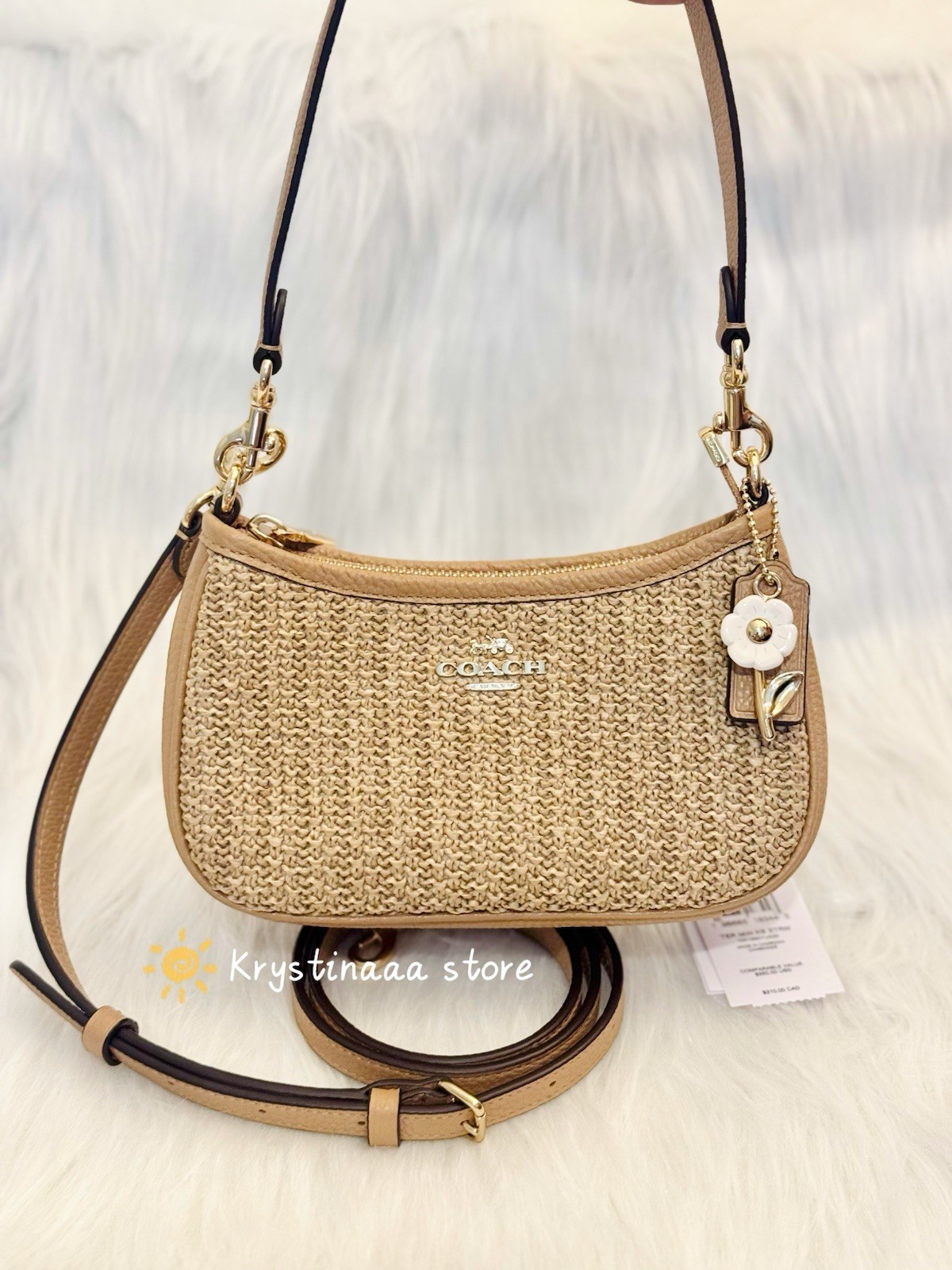 Coach CDW66 Teri Mini Crossbody Bag With Charms Straw Gold/Toast Leather NEW