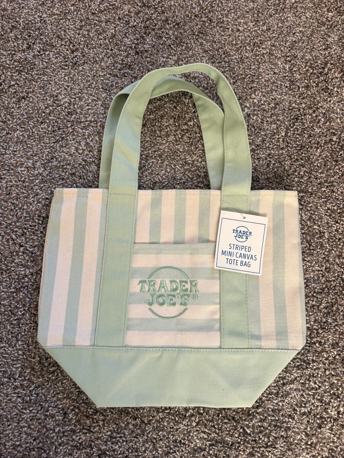 Trader Joe’s LIMITED EDITION Striped Mini Canvas Tote Seafoam Green NWT