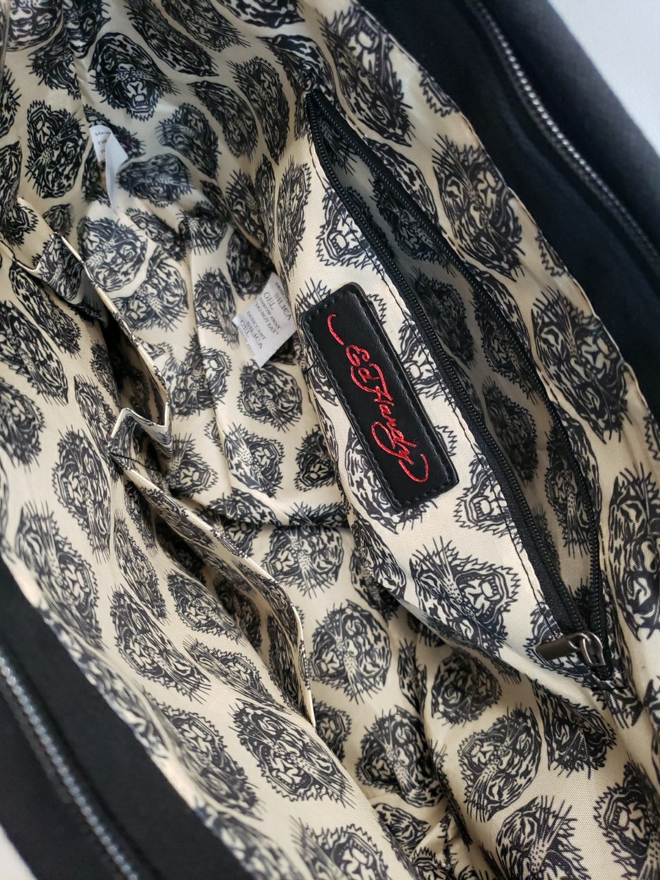 Ed Hardy Black Floral Tattoo “MOM” Print Large Tote Bag Charm Accents New!