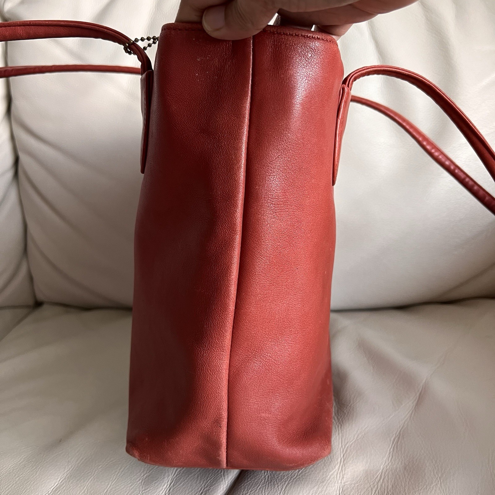 Vintage Coach Orange Red Leather Lunch Tote Bag Made in USA #4068