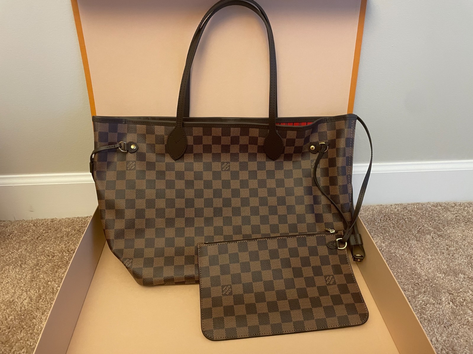 Authentic Louis Vuitton Neverfull Tote MM Damier Ebene Brown Canvas