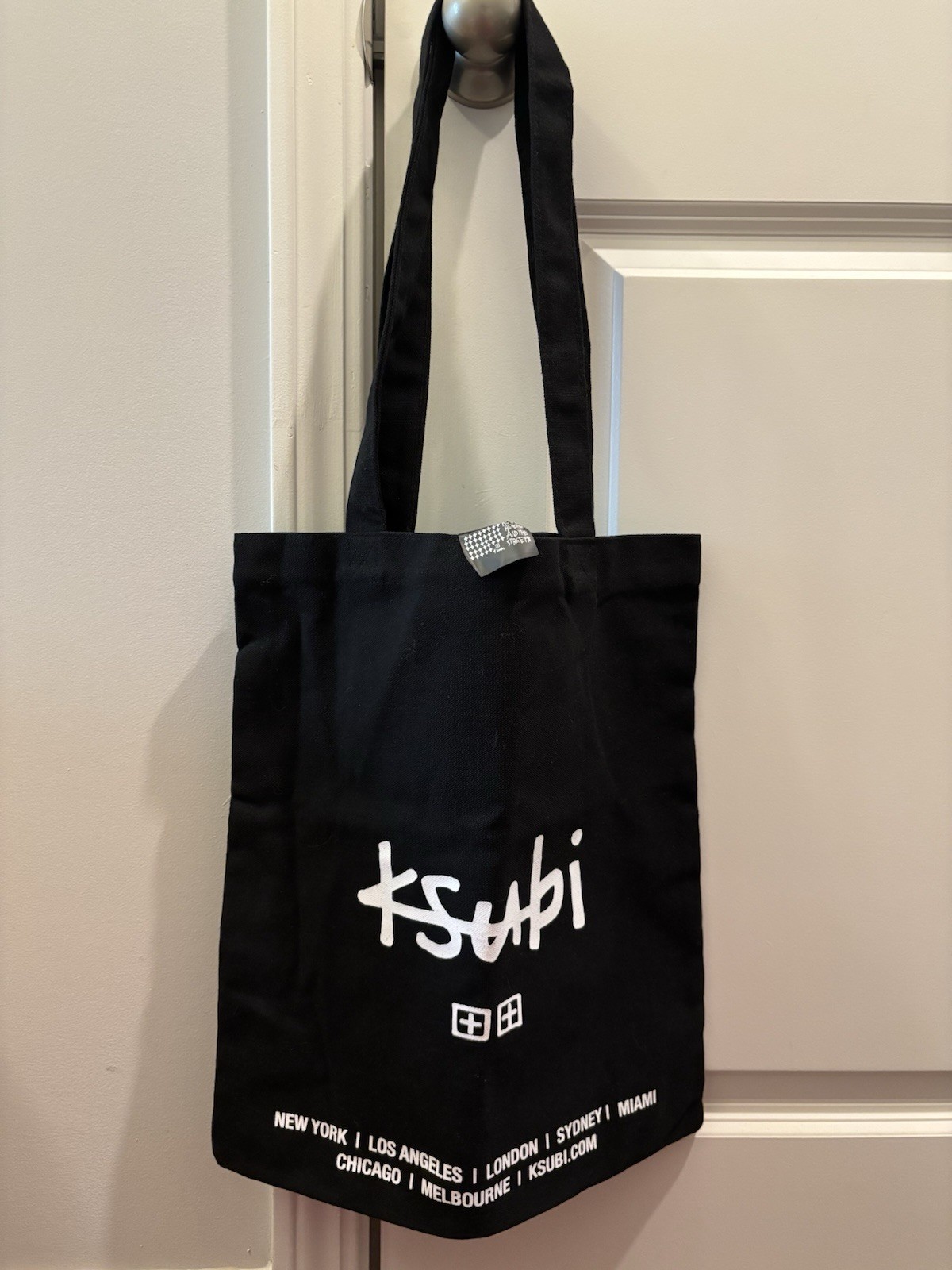 NWT Ksubi Regular Tote Bag Canvas Black Logo Cross NYC LA London City Print