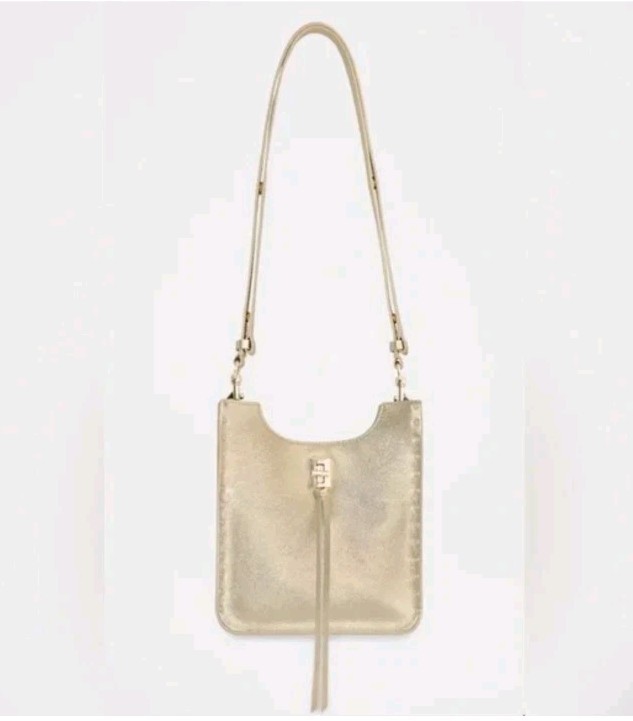 Rebecca Minkoff Darren Mini Pebbled Leather Crossbody Feed Bag GOLD NWOT