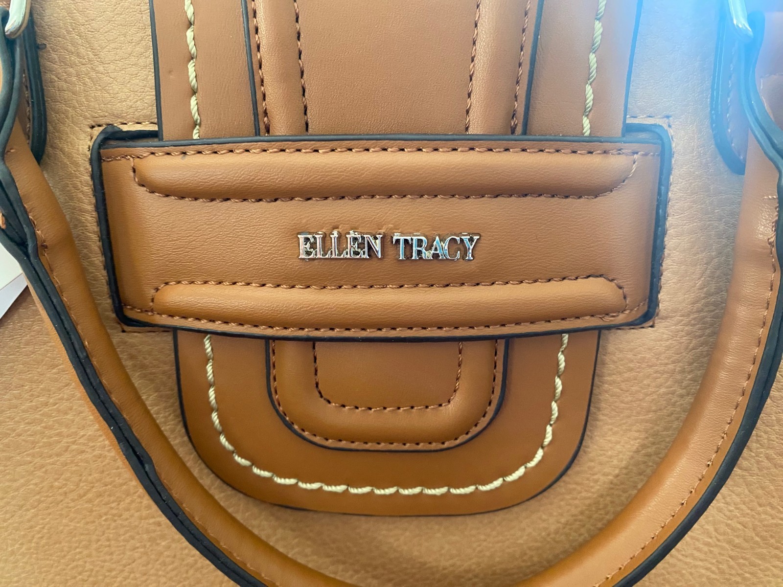 Ellen Tracy “Madison” Pebble Grain Double Handle Tote with Decorative Flap Taupe