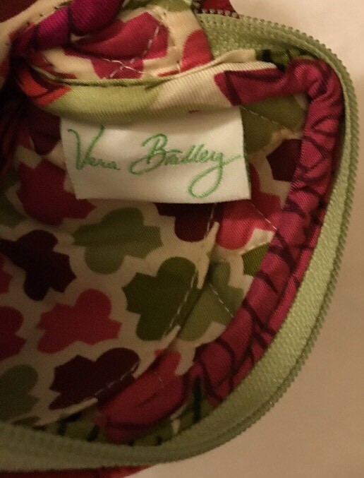 Vera Bradley Retired Hello Dahlia Floral Green Pink White Gold Wristlet