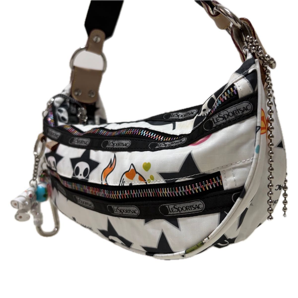 tokidoki LESPORTSAC Skull Star Motif Shoulder Bag All-over Print White Nylon