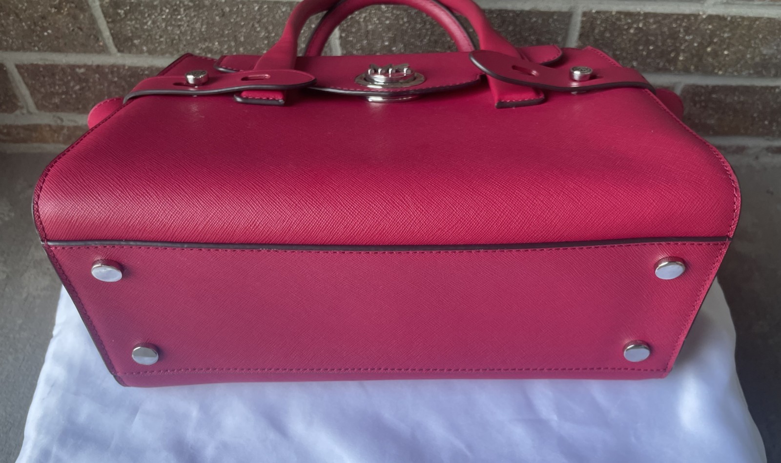 Michael Kors Carmen DK Raspberry Saffiano Leather Medium Flap Satchel Crossbody