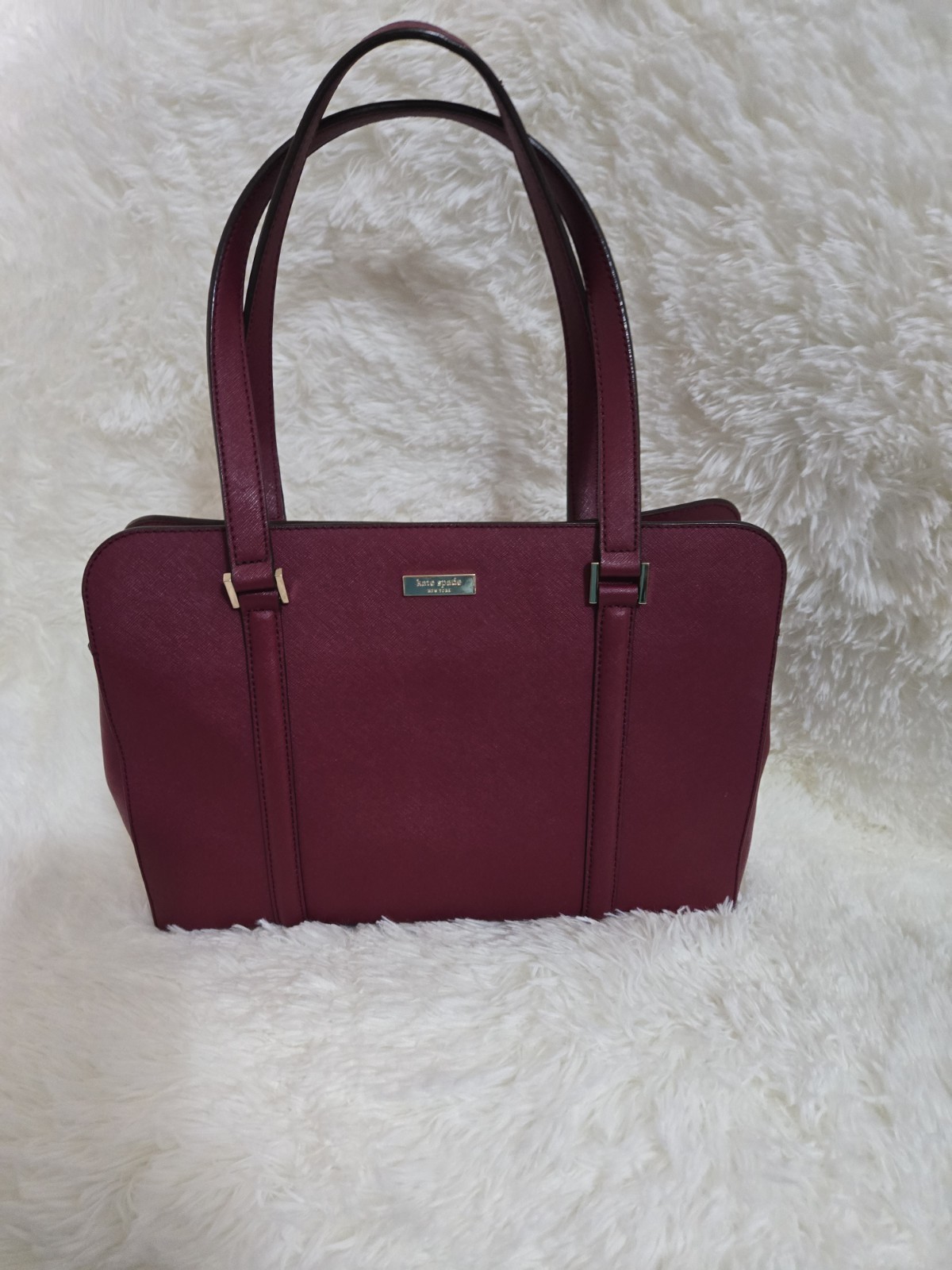 kate spade new york Burgundy Saffiano Satchel Zip Gold Hardware Inner Pockets